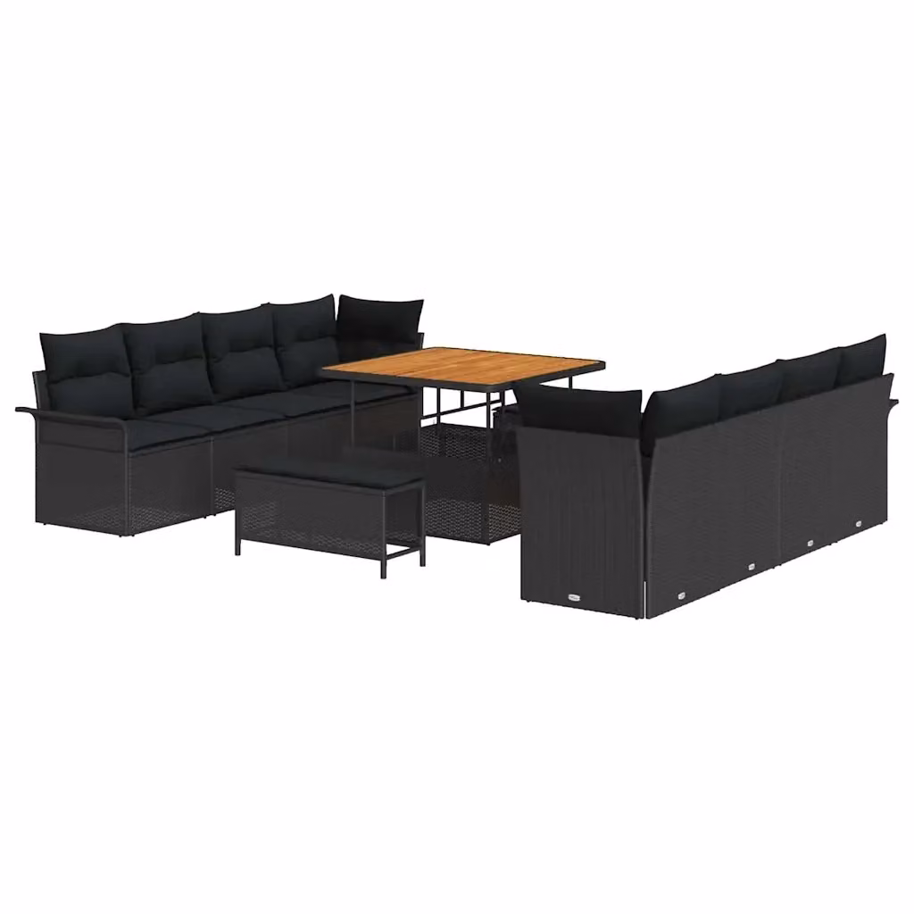 Set Divano da Giardino vidaXL 11 Pezzi Nero con Cuscini e Tavolino in Polyrattan e Acciaio – 2