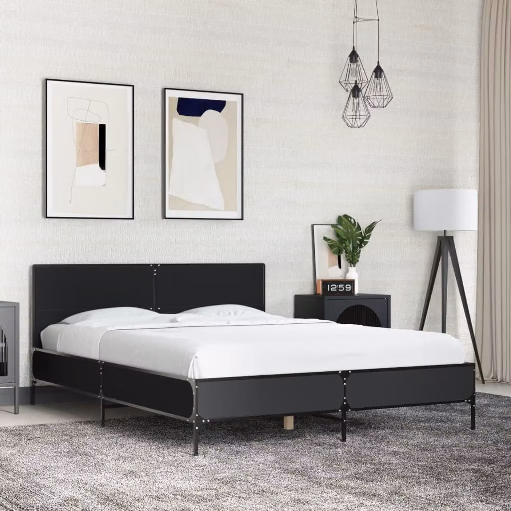 vidaXL Giroletto Nero in Legno e Metallo L: 138 cm, P: 193 cm, H: 80 cm