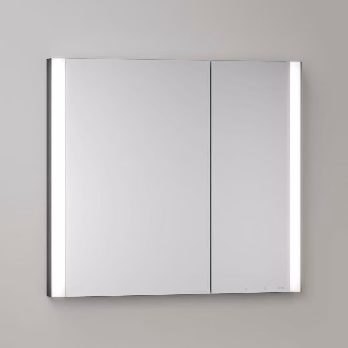 Mobiletti specchio a incasso Keuco Royal Metis LED, dimensioni 80 x 71 cm, 2 ante con riscaldamento a specchio, design asimmetrico, versione svizzera
