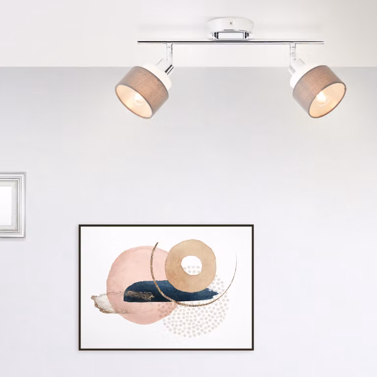 BRILLIANT Lampada da soffitto grigia NAPOLI | 21 x 48 x 8 cm | 2 x E14, massimo 28 W | Orientabile | Metallo/Tessuto