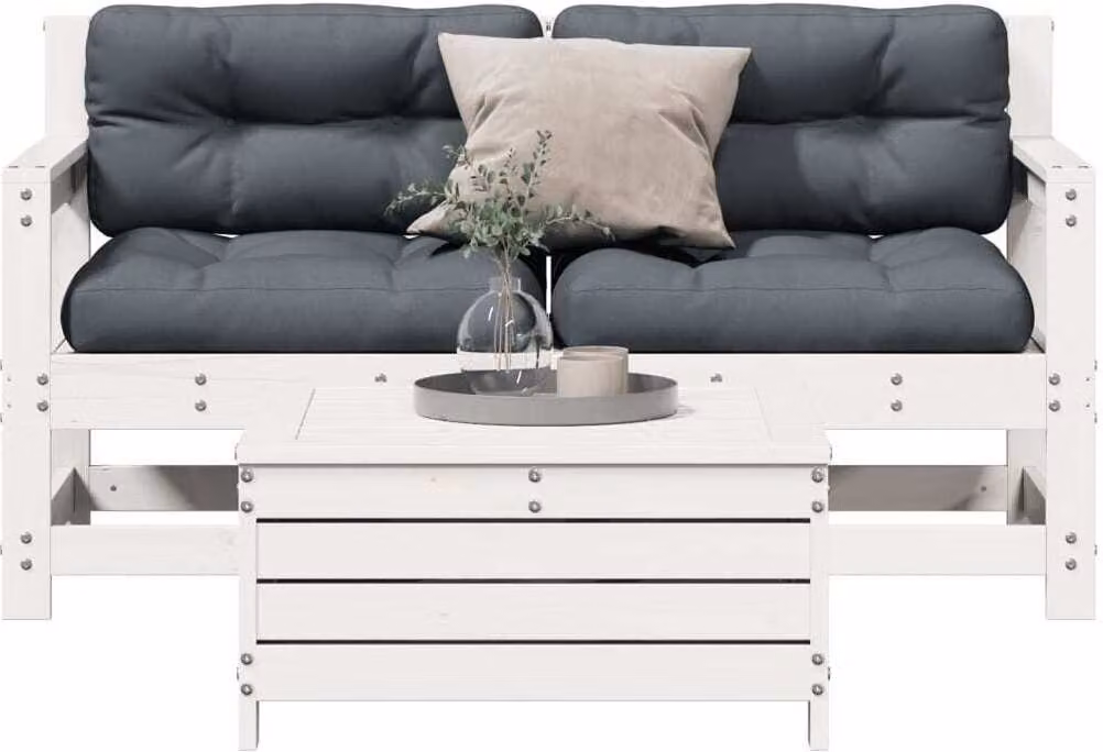 Maison Exclusive - Set Salotto da Giardino 3 pz Cuscini Legno Massello Pino Bianco