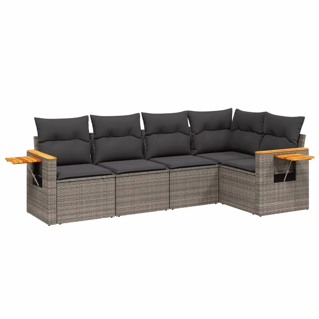 vidaXL Set Divano da Giardino 5 pz a Forma a L in Polyrattan Grigio con Cuscini e Tavolino – 2