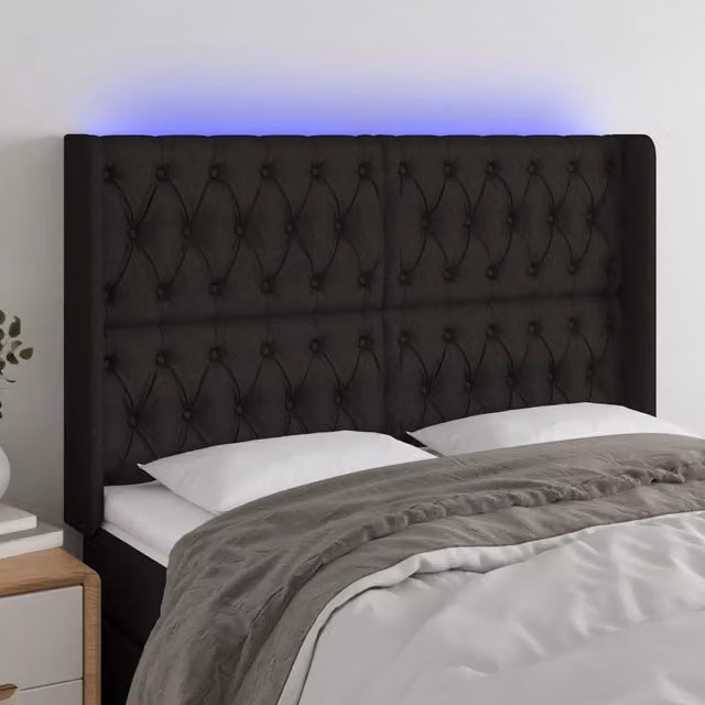 Testiera per letto vidaXL in tessuto nero con illuminazione LED e porta di ricarica USB, L: 147 cm, P: 16 cm, H: 118-128 cm – 1