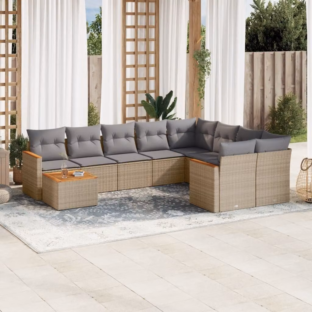 Maison Exclusive - Set Divano da Giardino 10 pz con Cuscini Beige Misto Polyrattan