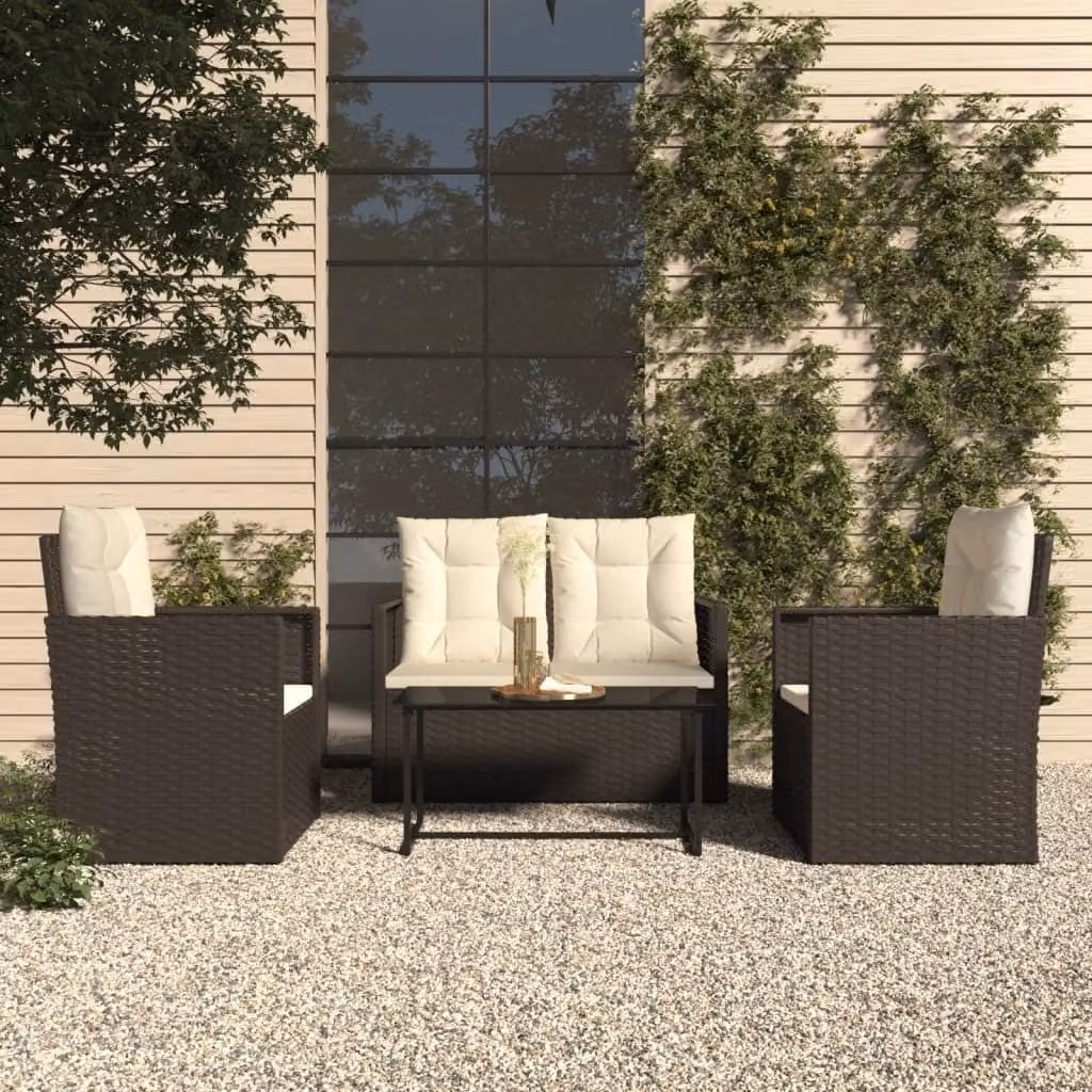 Maison Exclusive - Set da giardino da 4 pezzi con cuscini in polyrattan nero