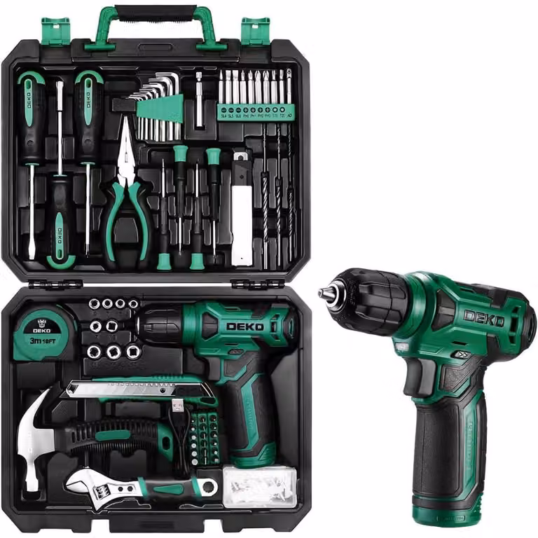 Valigetta utensili completa, 126 pezzi, con avvitatore a batteria da 8V, colore verde