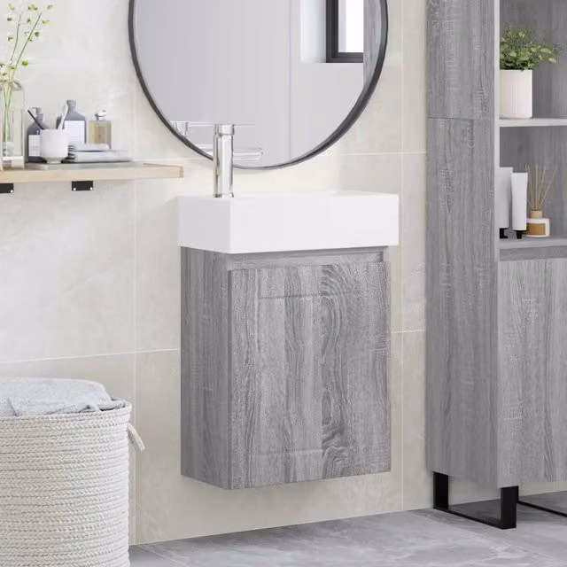 Mobile bagno moderno vidaXL Sonoma grigio con rubinetto e lavabo in ceramica, L/P/H: 45,5 x 25,5 x 84 cm – 1