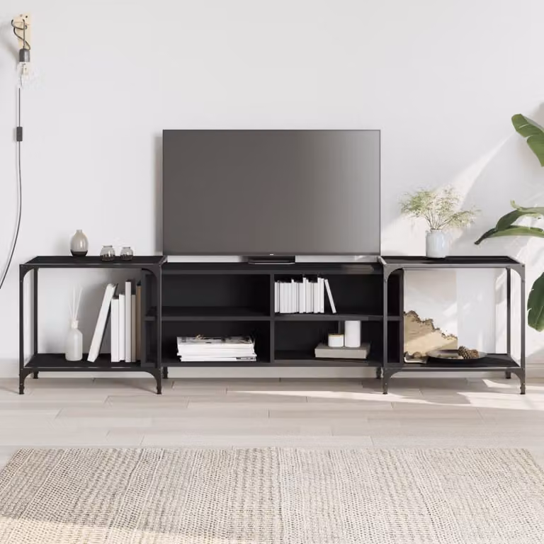 vidaXL Mobile Porta TV Nero in Legno e Metallo Stile Industrial L: 203 cm, P: 37 cm, H: 50 cm