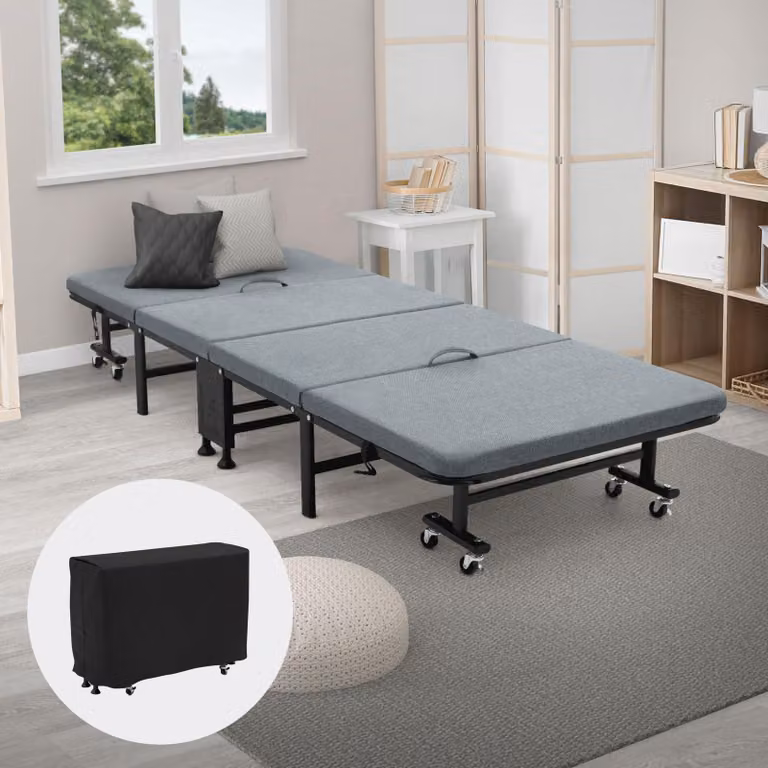 Letto pieghevole per ospiti, dimensioni 80x190 cm, completo di materasso, struttura in acciaio, capacità di carico fino a 200 kg