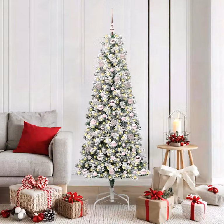 Albero di Natale Artificiale vidaXL con Luci LED Bianco Caldo, Verde e Bianco, Altezza: 180 cm