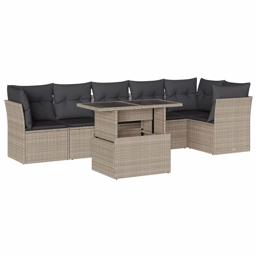 Set Divani da Giardino 7pz con Cuscini Grigio Chiaro Polyrattan