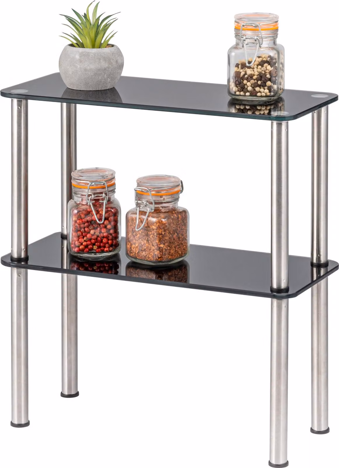 : Scaffale in vetro bremermann, scaffale da cucina a 2 livelli, ripiani in vetro con piedi in acciaio inossidabile, scaffale per il bagno, rettangolare, dimensioni approssimative: 14 x 32 cm, colore nero
