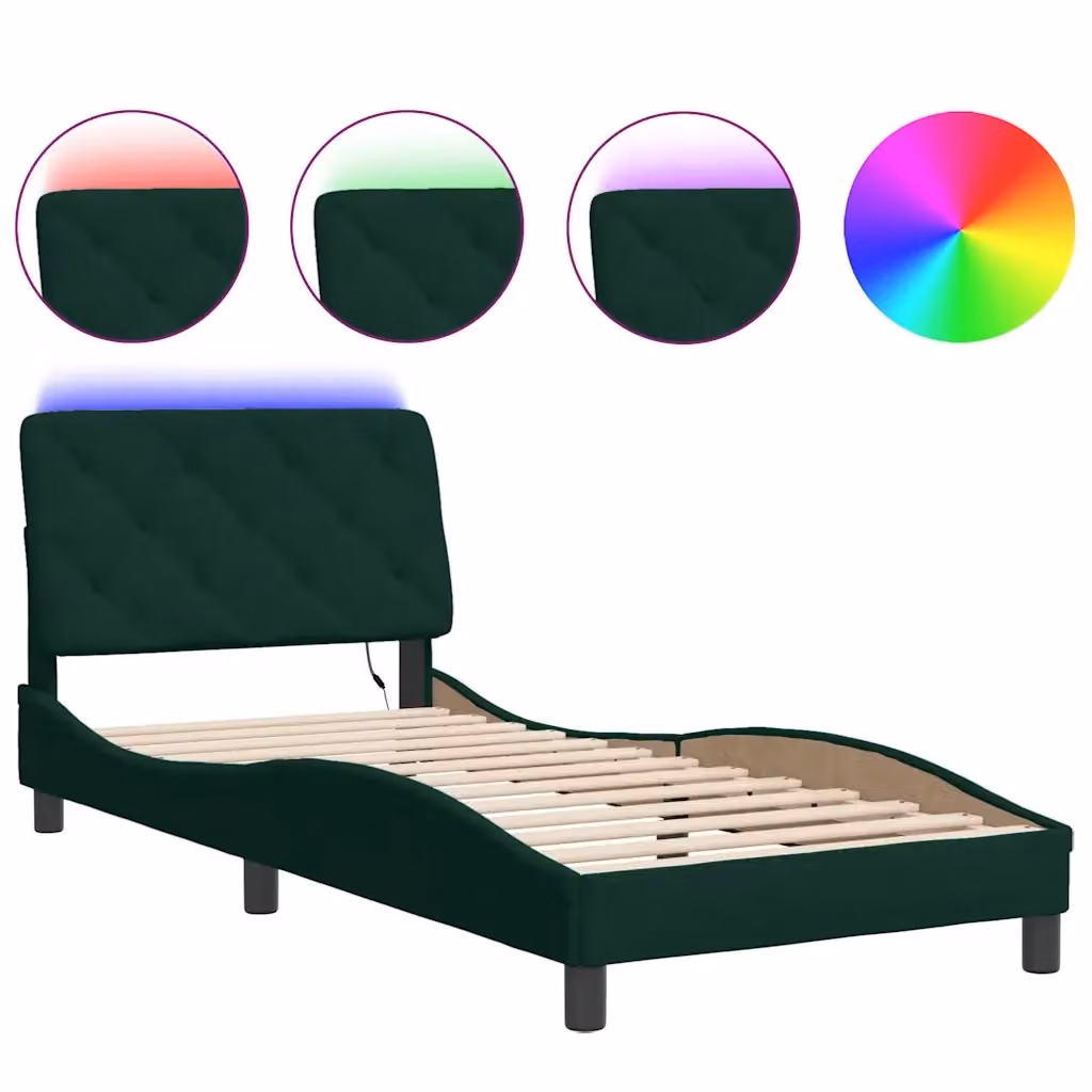 vidaXL Giroletto in Velluto Verde Scuro con Illuminazione LED e Porta USB, L/P/H: 90 x 190 cm – 2