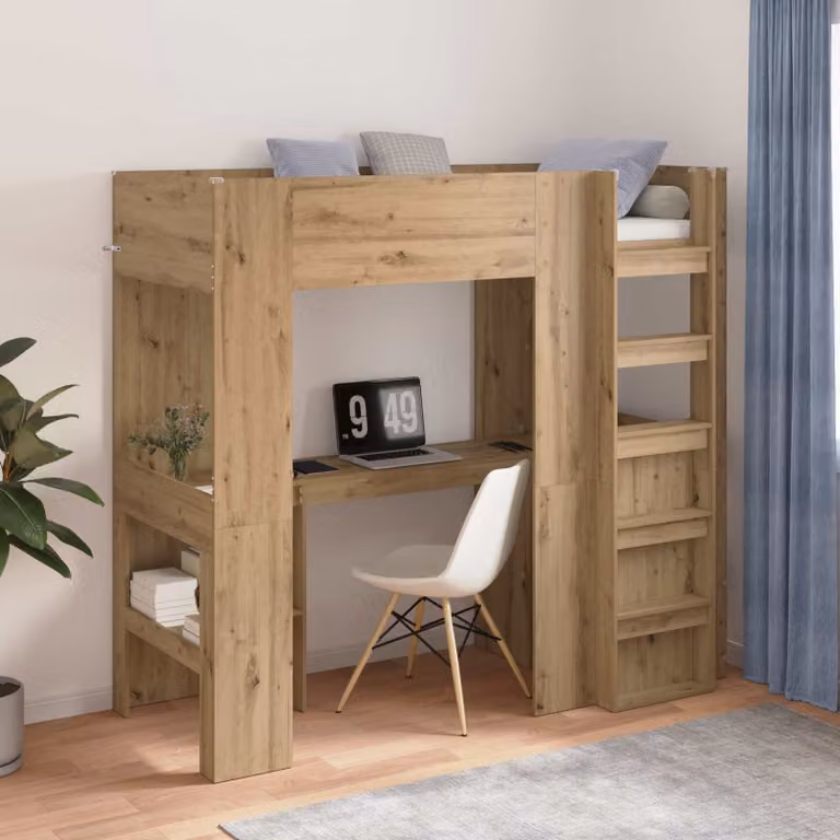 vidaXL Struttura letto a castello con scrivania in legno Rovere, L/P/H: 193 x 80 x 175 cm