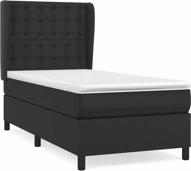 Letto singolo | Letto per adulti | Giroletto a Molle con Materasso Nero 90x190 cm in Similpelle