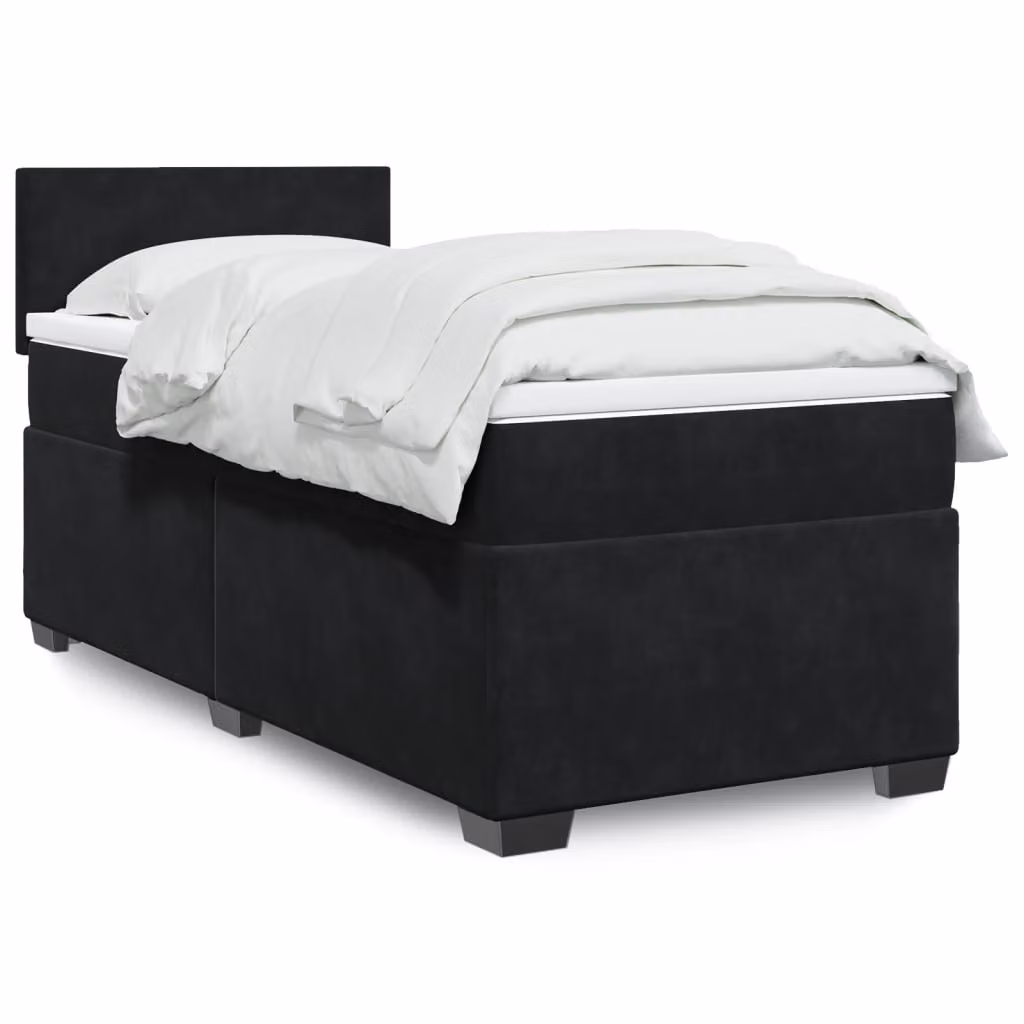 vidaXL Giroletto a Molle con Materasso in Velluto Nero L/P/H: 100 x 200 cm – 1