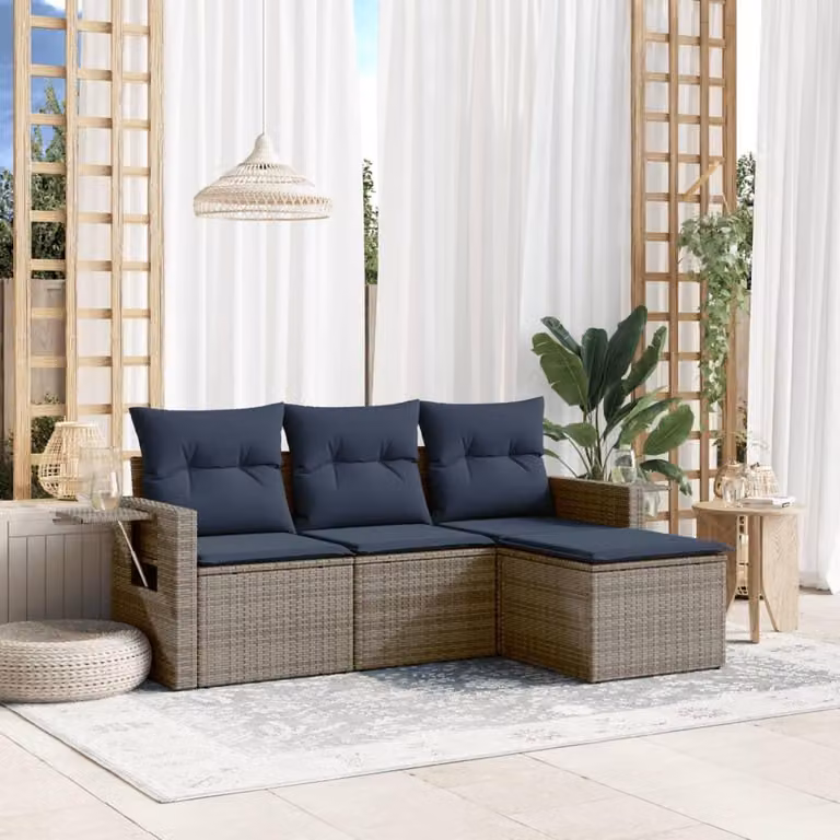 Maison Exclusive - Set divano da giardino a 4 pezzi con cuscini, grigio, polyrattan