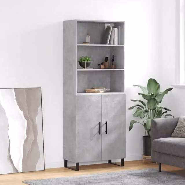 Credenza moderna vidaXL in legno e metallo, colore grigio, L: 69,5 cm, P: 34 cm, H: 180 cm