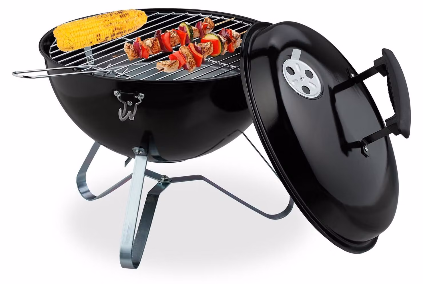 Barbecue a carbone sferica - Portatile - Ø 33,5 cm - Acciaio - Nero - Con coperchio