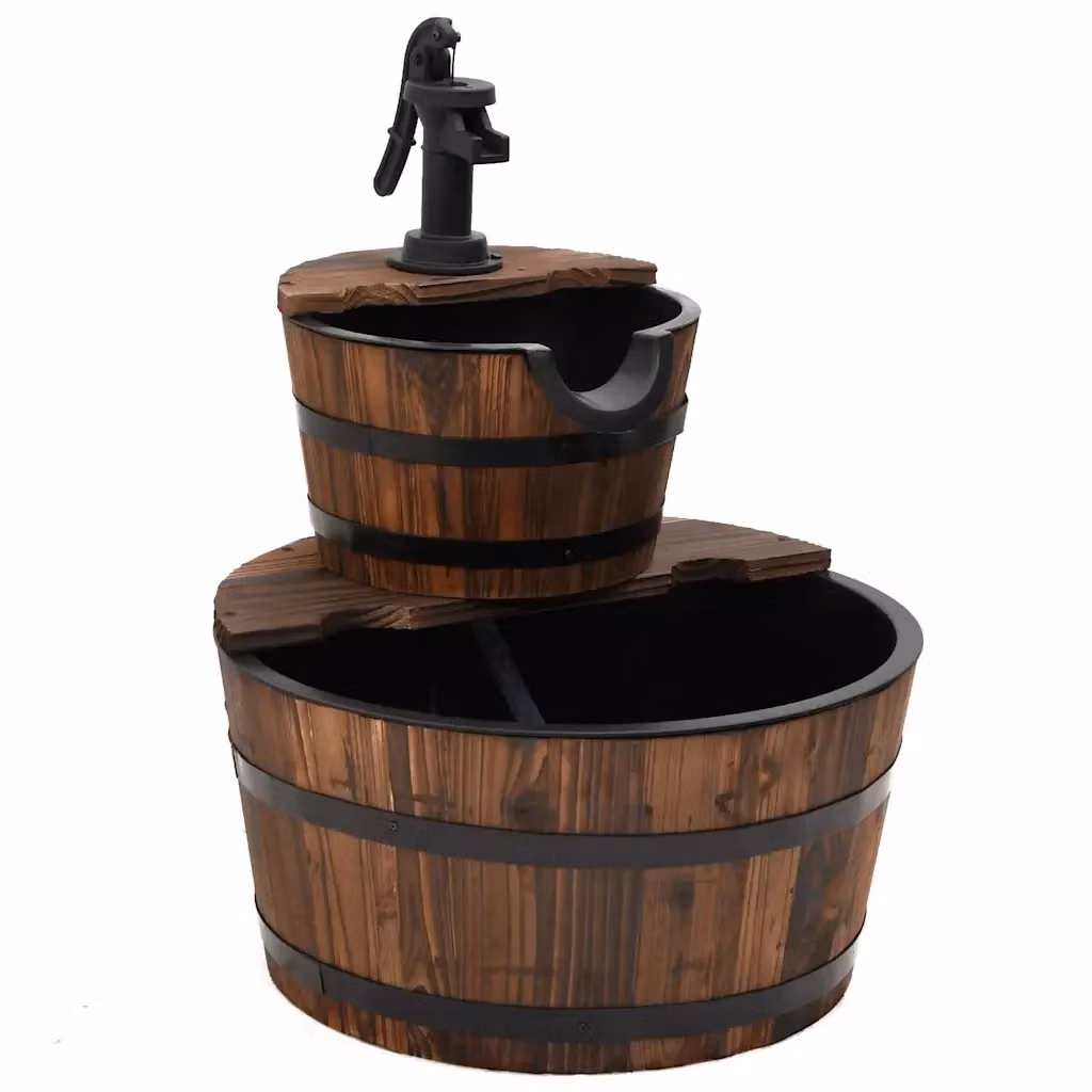 Fontana d'Acqua Cascade vidaXL in Legno di Abete Massello Marrone con Pompa, L 44,5 x P 44,5 x H 58 cm – 2