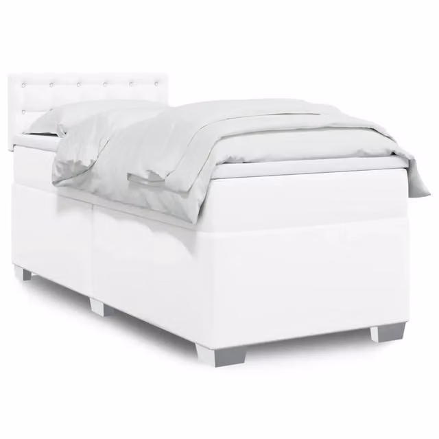 Letto con Giroletto a Molle e Materasso Ibrido vidaXL in Similpelle Bianco L 80 cm x P 200 cm