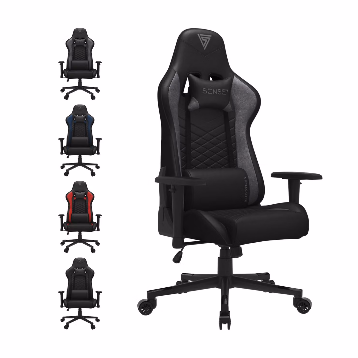 Sedia da gaming SENSE7 Spellcaster in ecopelle nero-grigio - Sedia da ufficio ergonomica, sedia da scrivania per PC, sedia da gaming, portata 150 kg, braccioli 2D, reclinabile a 160°, poltrona direzionale