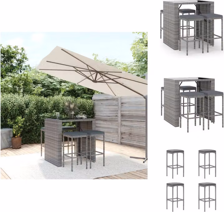 vidaXL Set bar da giardino 5 pezzi con cuscini in poly rattan grigio - Set di mobili da giardino