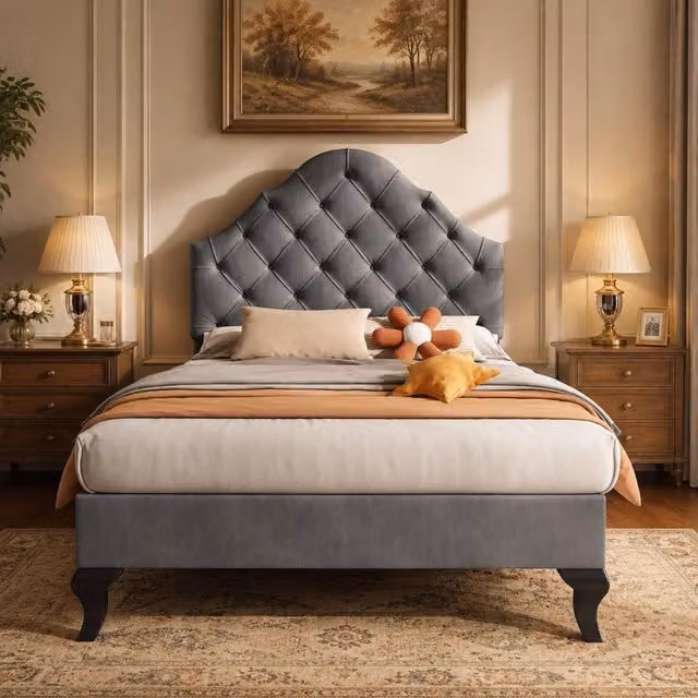 Letto imbottito 90x200 cm con rete a doghe e testiera regolabile in velluto grigio