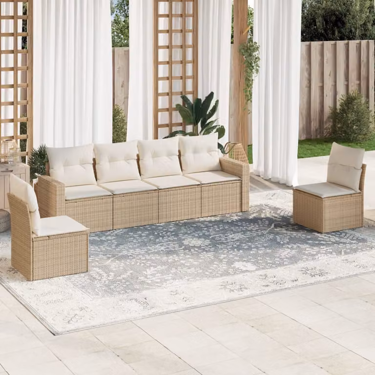 vidaXL Set Divano da Giardino a L 6 pz con Cuscini Beige e Struttura in Metallo