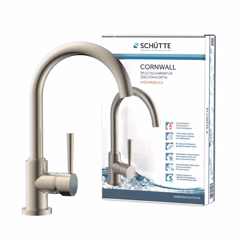 Miscelatore per lavello SCHÜTTE bocca rotonda CORNWALL acciaio inox a bassa pressione