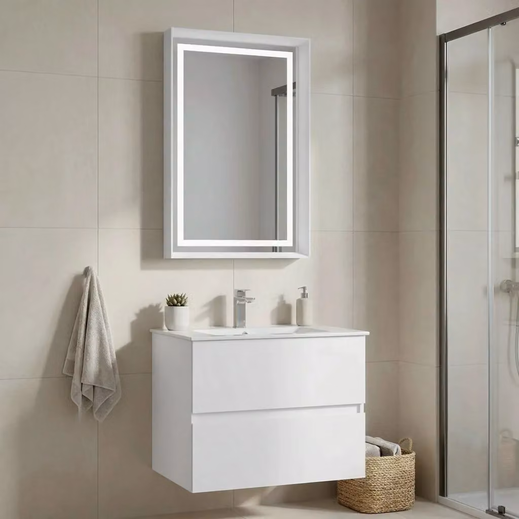 Set mobile lavabo con specchio Nest 71 v2 Hanah Home, Bianco opaco, L: 71 cm, P: 51 cm, H: 55 cm – 2