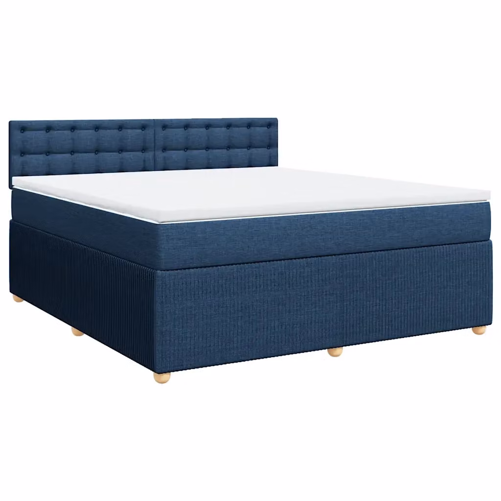 Letto Ibrido vidaXL con Giroletto a Molle e Materasso in Tessuto Blu e Bianco L/P: 180 x 200 cm – 2