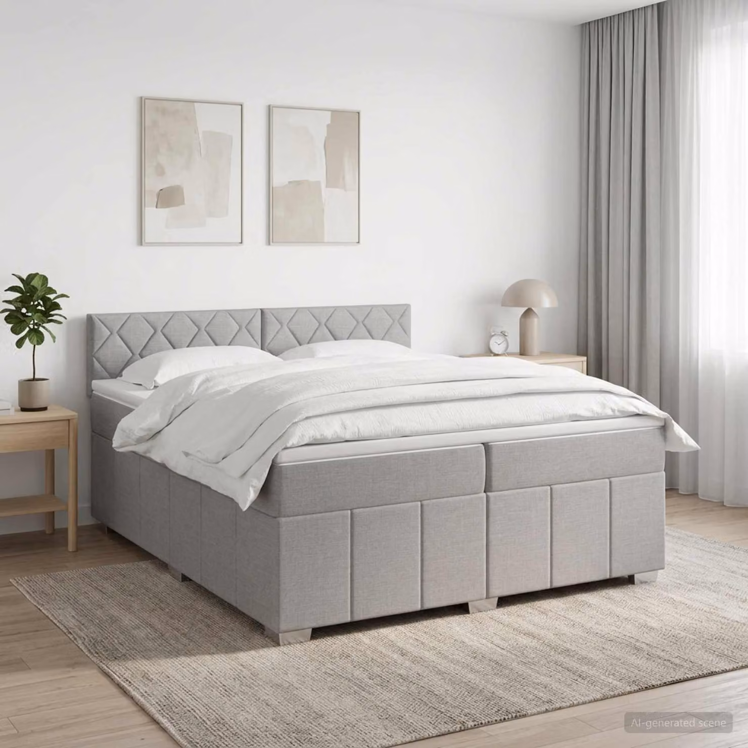 Letto box spring con materasso a molle insacchettate vidaXL Grigio Chiaro e Bianco L/P: 200 x 200 cm