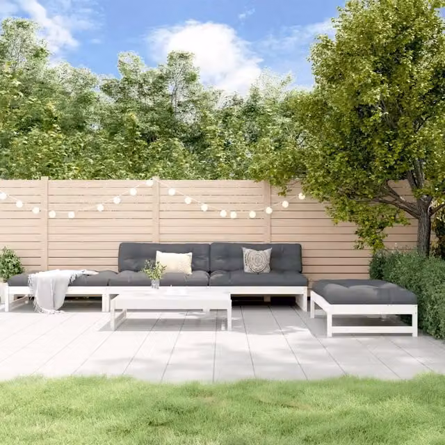 Set Divani da Giardino 5pz con Cuscini in Legno Massello Bianco 3186117