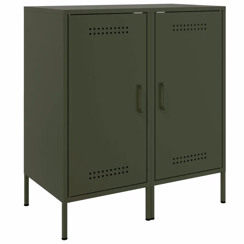 Set di 2 credenze vidaXL in metallo stile industrial, colore verde oliva opaco, L/P/H: 36 x 39 x 79 cm – 2