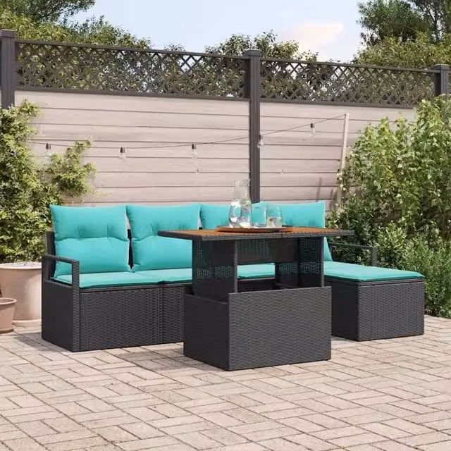 Set Divano da Giardino 6 pz Nero e Teal 3349703