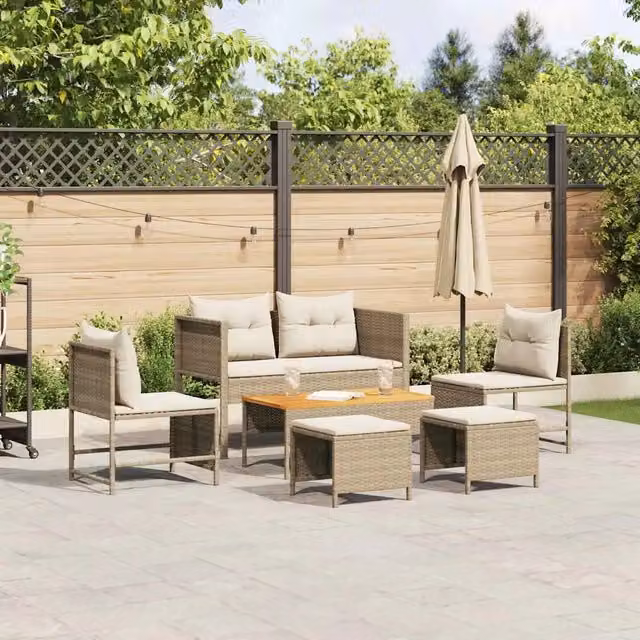 Set Divano da Giardino 6 pz-Sofa da Giardino-Divanetto da esterno Beige e Crema polyrattan