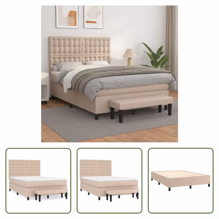 The Living Store Letto a molle insacchettate Materasso Cappuccino-Marrone 140x190cm Similcuoio