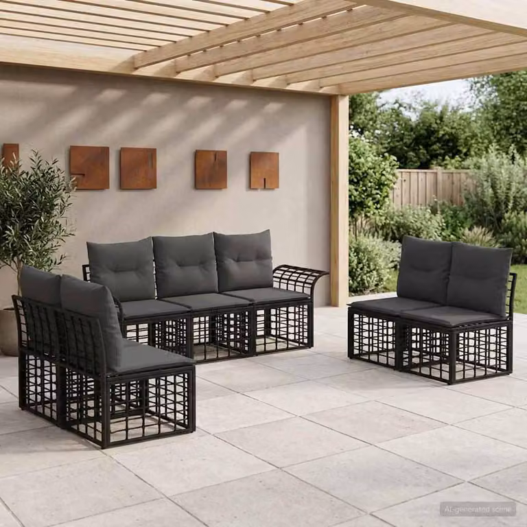 Maison Exclusive - Set da esterno per divano, 7 pezzi, nero e grigio scuro, in poliestere