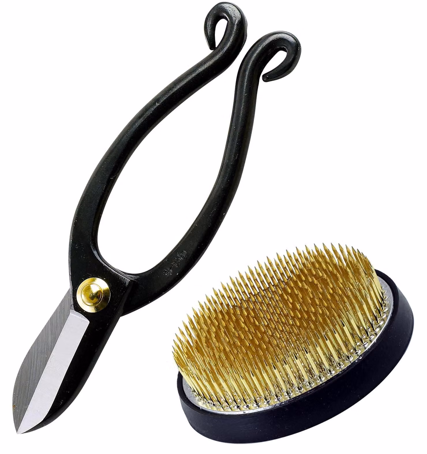 Set per Ikebana: forbici Ikenobo + base circolare in ottone Kenzan da 80 mm