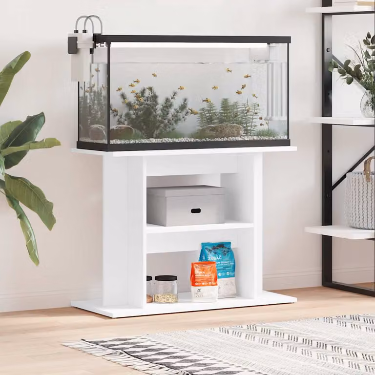 vidaXL Supporto per Acquario in Legno Multistrato Bianco L: 80 cm, P: 35 cm, H: 60 cm