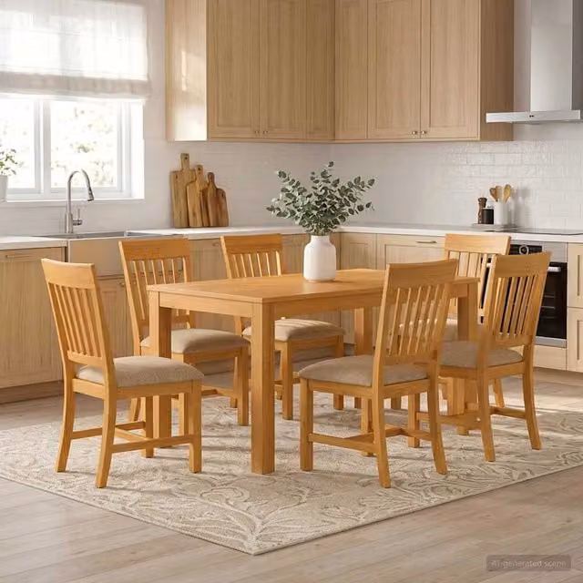 Set da pranzo moderno vidaXL in legno di quercia beige composto da tavolo rettangolare e 6 sedie imbottite – 1
