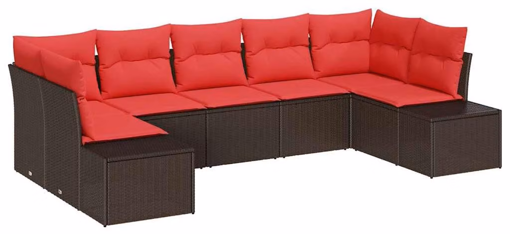 Set Divano da Giardino con cuscino 7 pcs Marrone polyrattan