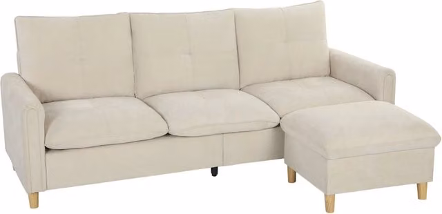Divano angolare 3 posti con pouf contenitore ¨C Xylo ¨C tessuto effetto lino crema 210 cm