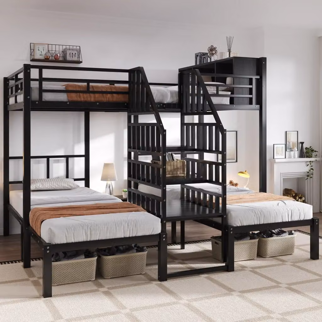 Letto a castello Mivray in metallo nero con scala e base a sollevamento per materassi 90x200 cm e 140x200 cm H: 239 cm, L: 208 cm, P: 161 cm – 2
