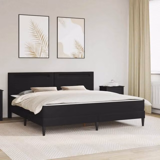 Letto moderno vidaXL con testiera in similpelle nero e porta di ricarica USB, L/P/H: 180 x 200 x 206 cm