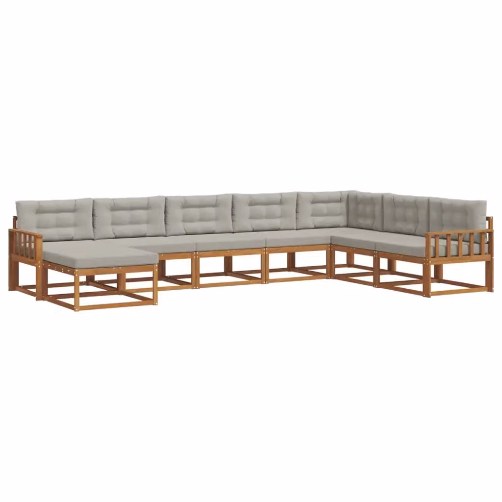Set di divani da esterno a L con ottoman vidaXL in legno di acacia, 8 pezzi, Grigio e Marrone – 2