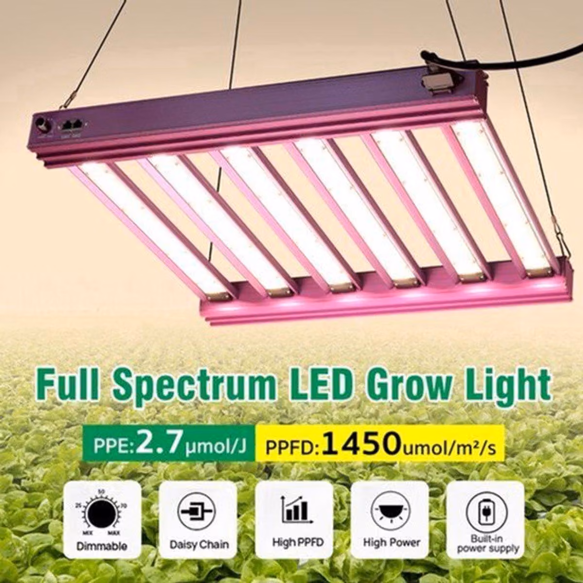 Lampada di coltivazione a LED da 200W - Spettro completo - Alluminio - Per idroponica da interno