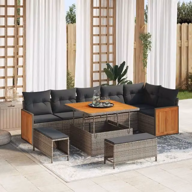 Set Divano da Giardino 11 pz 9-Numero di posti Grigio 3365268