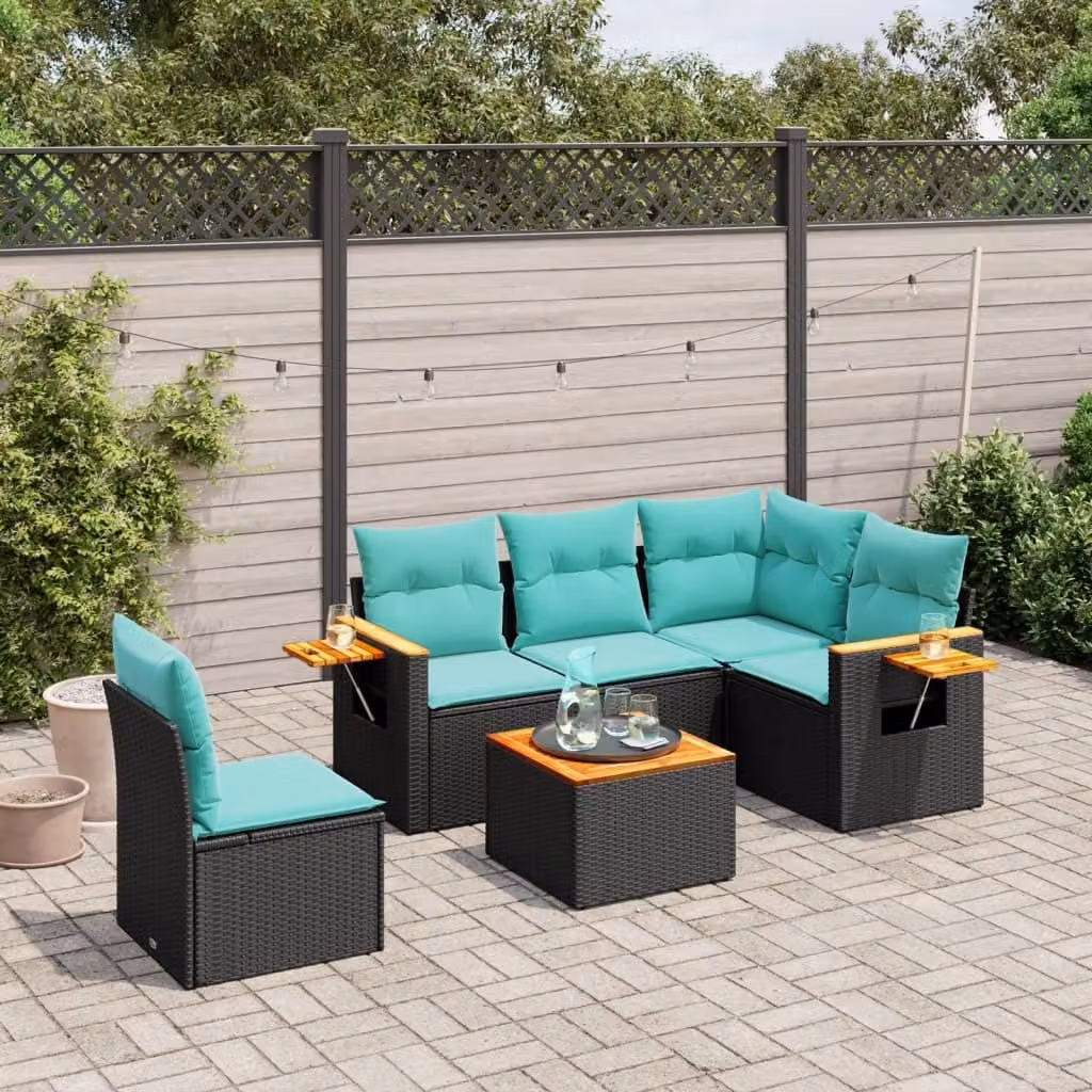 Maison Exclusive - Set Divani da Giardino 6 pz con Cuscini Nero in Polyrattan